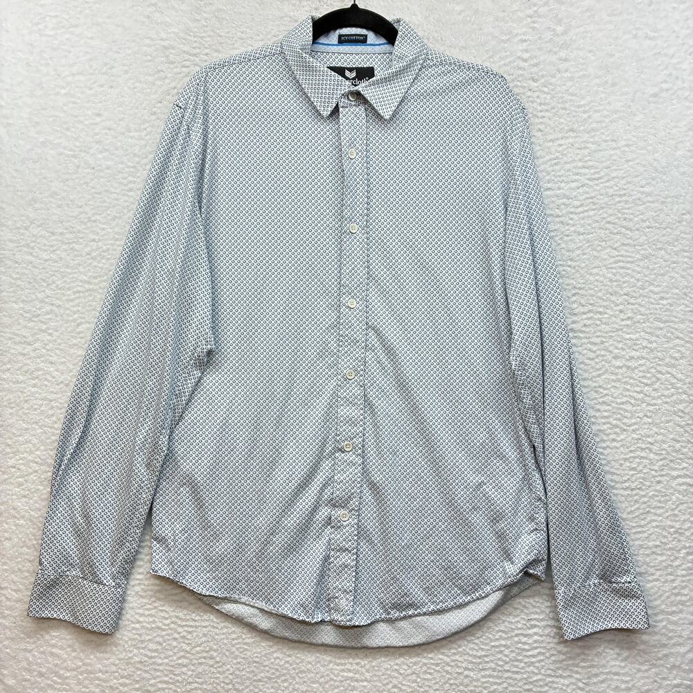 Buttercloth Shirt Mens Large Blue Geometric Slim Fit Long Sleeve Dress Shirt